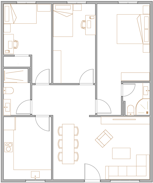 Plano de vivienda de 3 habitaciones